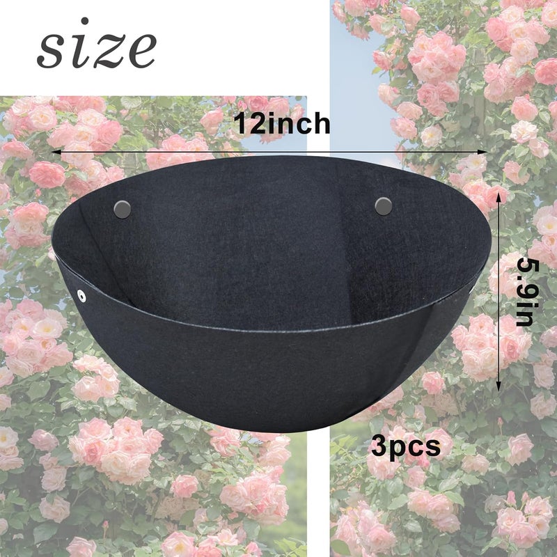 Emsiok Hanging Basket Liners - 3PCS, 12 Inch Round, Non-Woven, Black Felt, Replacement Inserts for Hanging Baskets, Outdoor Plants - Avoid Bird Nesting - Image 2